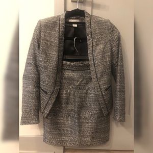 Black and white tweed blazer and skirt set